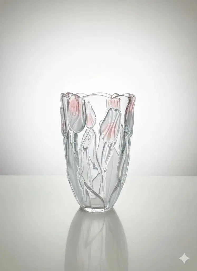 Vase Art Déco – décor tulipes parmes opalescentes, splendide, 25 cm H, excellent-{{shop name}}