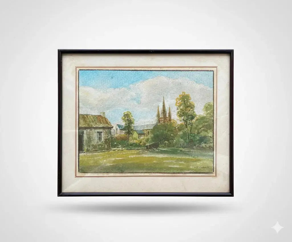 Tableau ancien signé Ferdinand Cochard, encadrée sous verre, début XXème, peinture Aquarelle-{{shop name}}