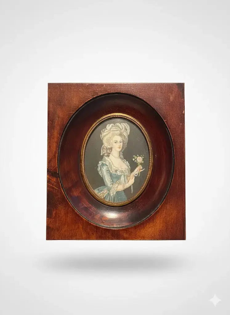 Portrait miniature XIXème – Marie Antoinette, huile, école française, 8 cm, signé - Antiquités de France