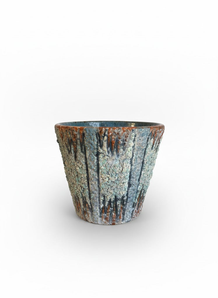 Ancien cache pot en terre cuite émaillée, école Italienne Romacréa, 1950.-{{shop name}}