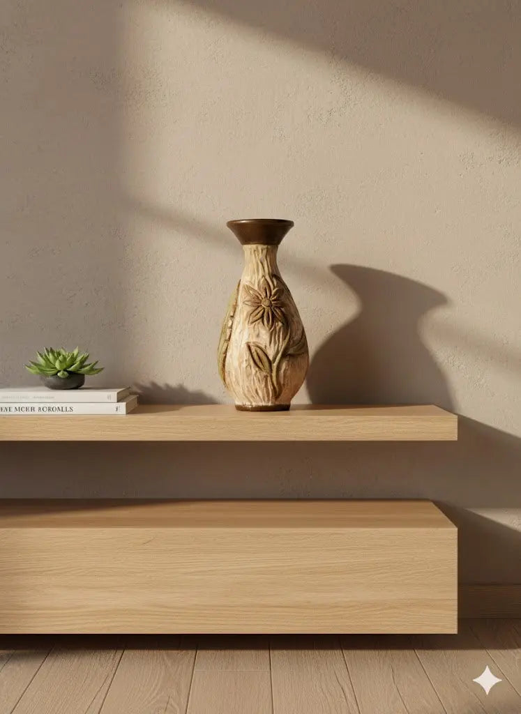 Vase signé, céramique du début XXème, à Décor de fleurs. Signé LOSSON.-{{shop name}}