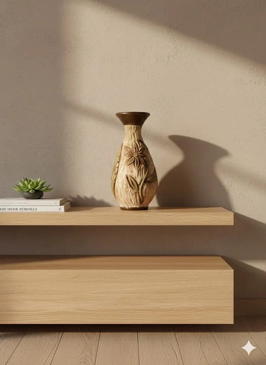 Vase signé, céramique du début XXème, à Décor de fleurs. Signé LOSSON.-{{shop name}}
