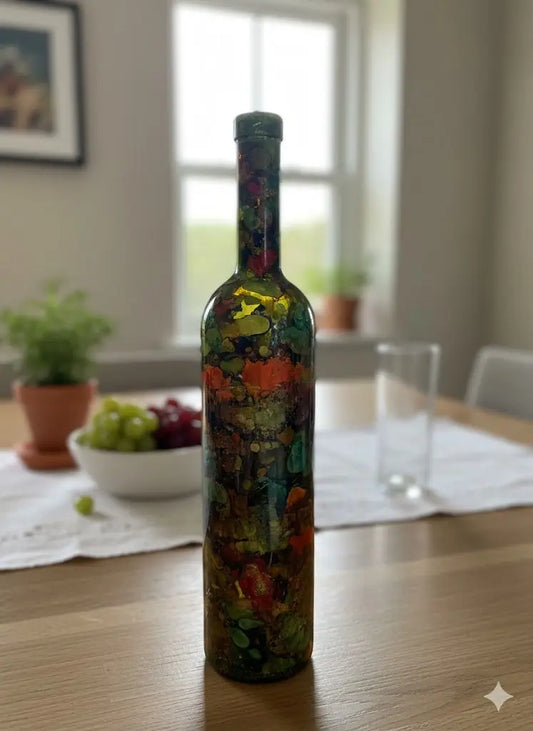 Ancienne bouteille, en verre laqué, multi couche, signé Chapoutier. 1960.-{{shop name}}