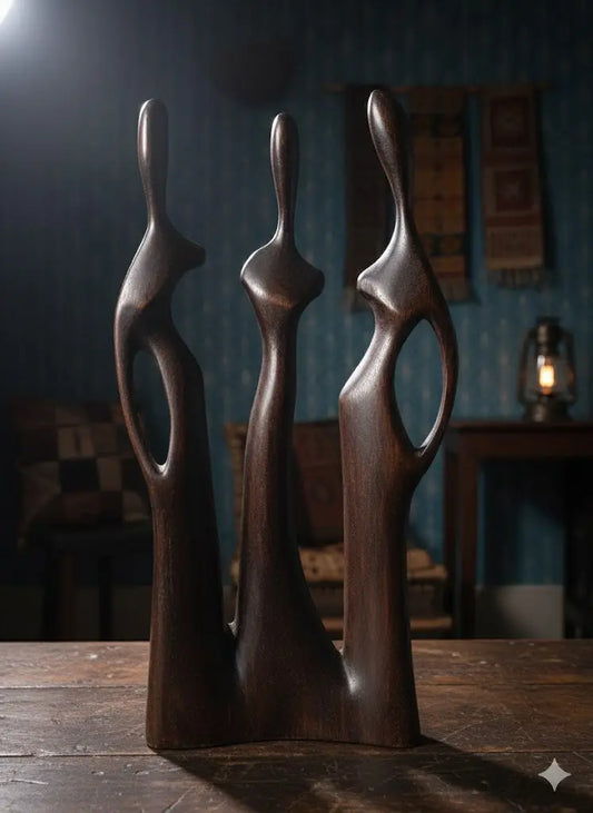 Art africain vintage, Sculpture ancienne En Bois, femmes aux formes stylisées-{{shop name}}
