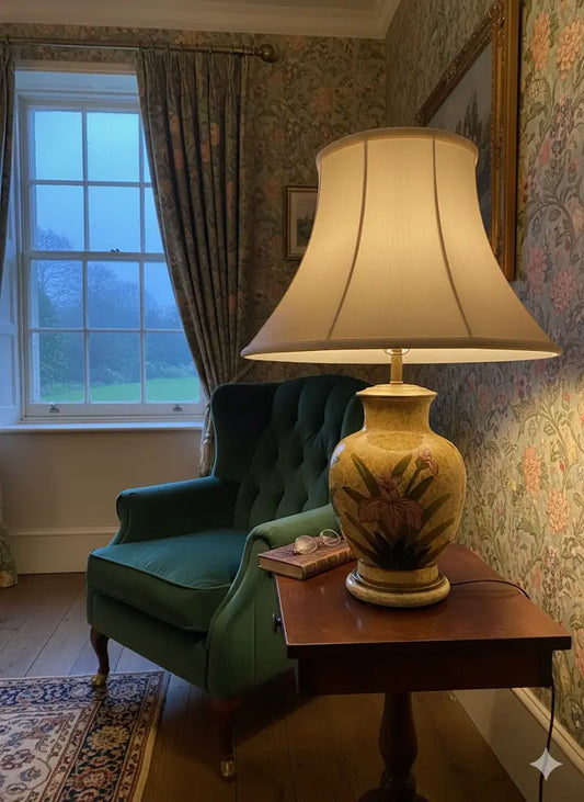 Lampe Ida Bellini Céramique Vernissée Cloisonnée Décor Fleurs Vintage-{{shop name}}
