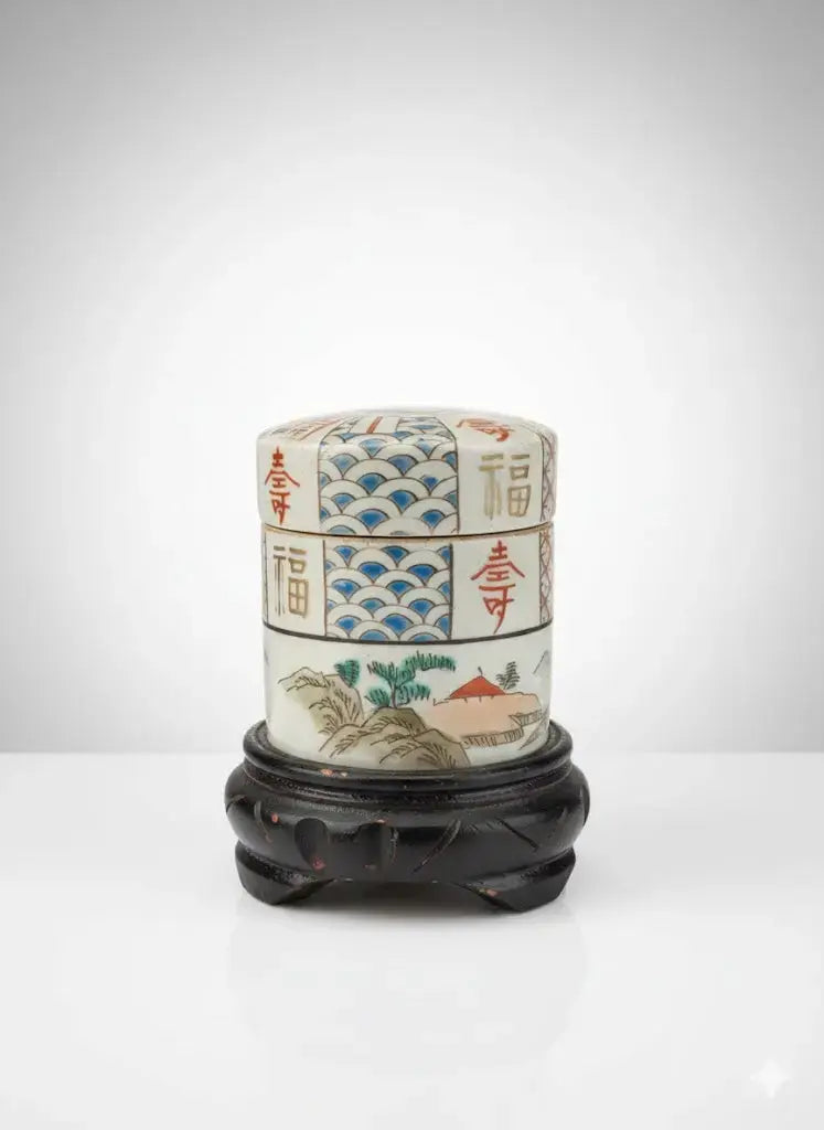 Ancienne boîte en porcelaine de Chine, forme tube, à couvert. Epoque XIXème.-{{shop name}}
