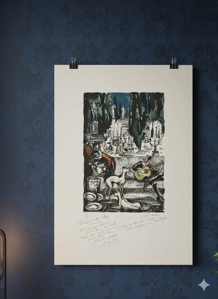 Lithographie Yves Brayer, signée, et dédicacée. Pièce unique d'exception intitulée Médicis.-{{shop name}}