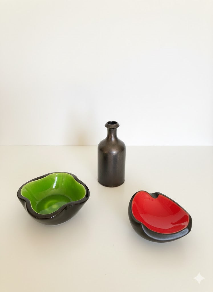 Ensemble 3 pièces céramique – coupe Kéramos Sèvres signée, vase et vide-poche, r - Antiquités de France