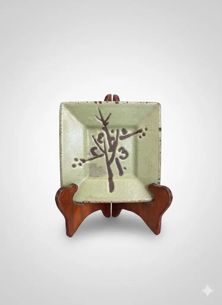 Vide-poche ou cendrier céramique vintage – décor Japonisant, signé, 14x14 cm-{{shop name}}