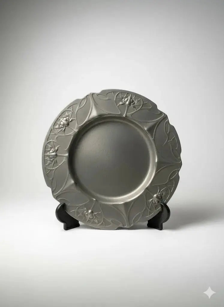 Plateaux en étain très rare, époque art nouveau, signés et numérotés.-{{shop name}}