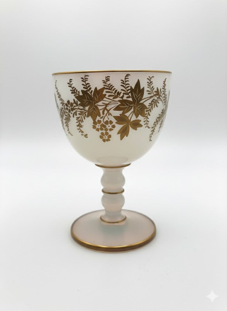 Verre à Vin Antique Sèvres – Verre Opalescent & Décor Floral Doré Art Déco – 14 cm - Antiquités de France