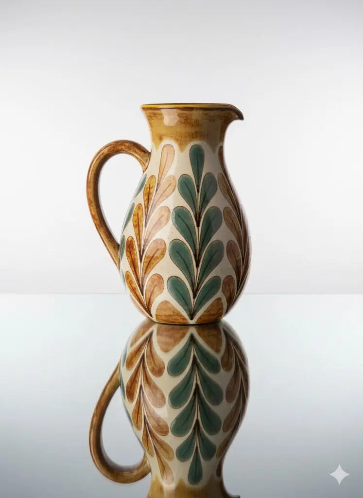 Verseuse céramique Malarmey Vallauris – décor feuilles cloisonnées, années 50-{{shop name}}