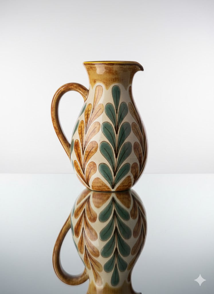 Verseuse céramique Malarmey Vallauris – décor feuilles cloisonnées, années 50-{{shop name}}