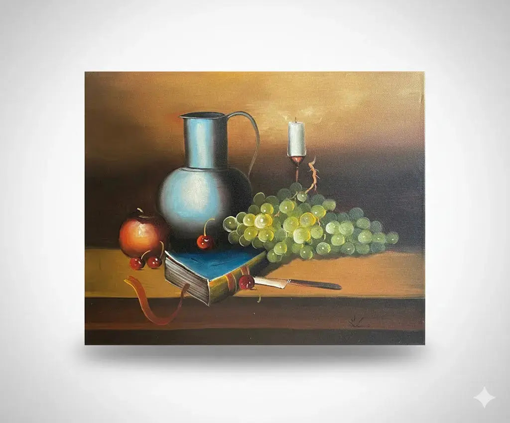 Tableau à l'huile sur toile signée, nature morte, encadrée de l'école Française du début XXème. - Antiquités de France