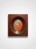Portrait miniature XIXème – femme au voile rouge, huile, école française, signé - Antiquités de France