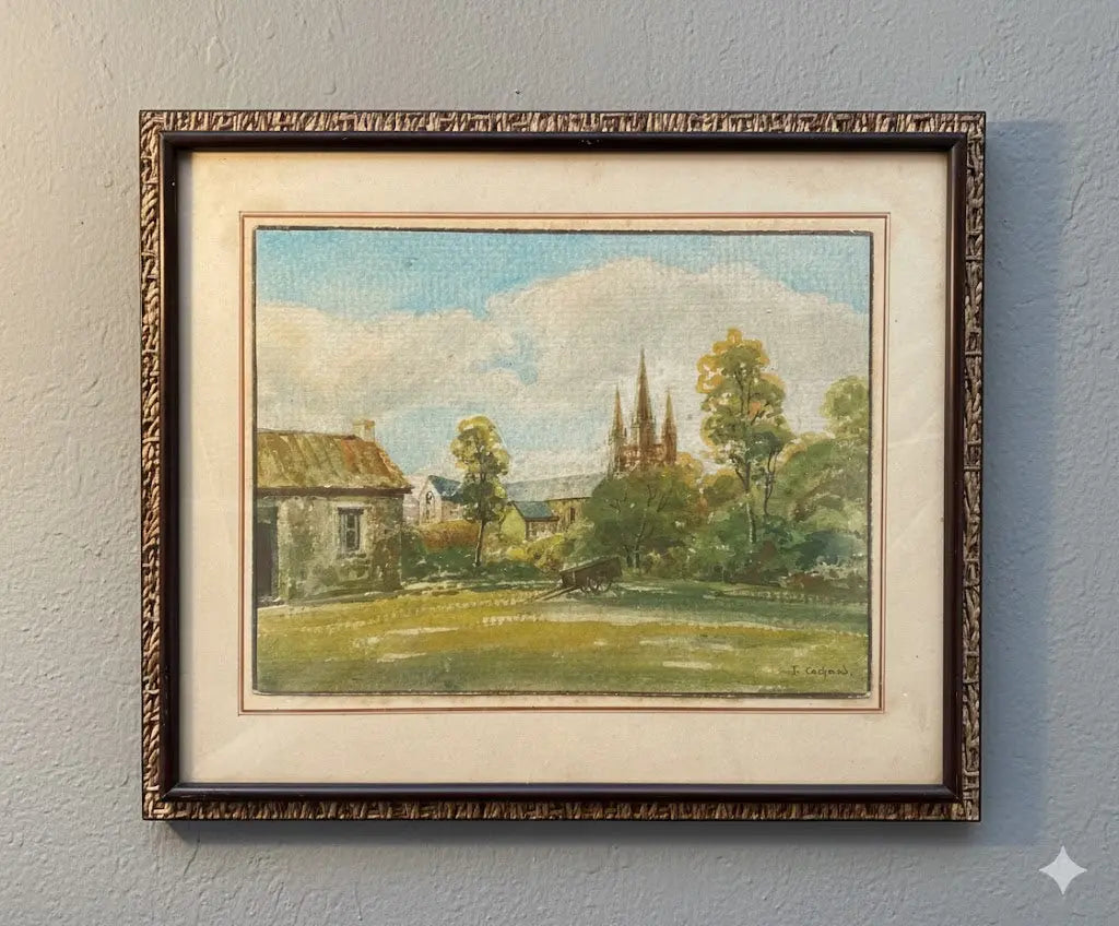 Tableau ancien signé Ferdinand Cochard, encadrée sous verre, début XXème, peinture Aquarelle-{{shop name}}