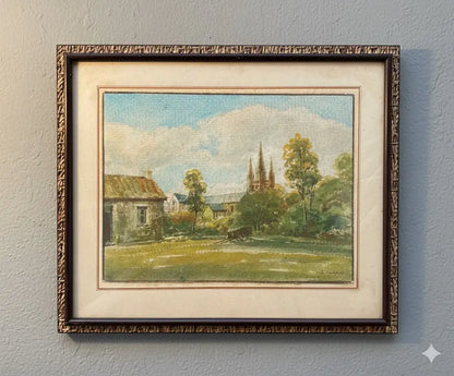 Tableau ancien signé Ferdinand Cochard, encadrée sous verre, début XXème, peinture Aquarelle-{{shop name}}