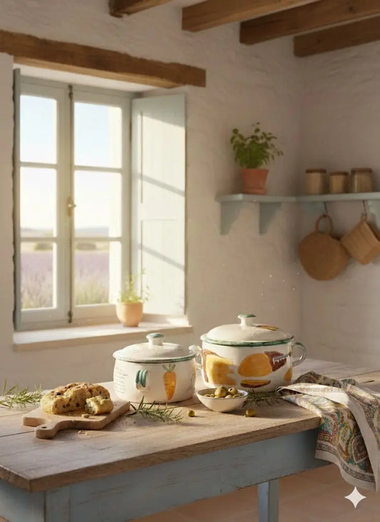 Céramique ancienne Émaillée, pot à couvert VALLAURIS, Décor de recettes-{{shop name}}