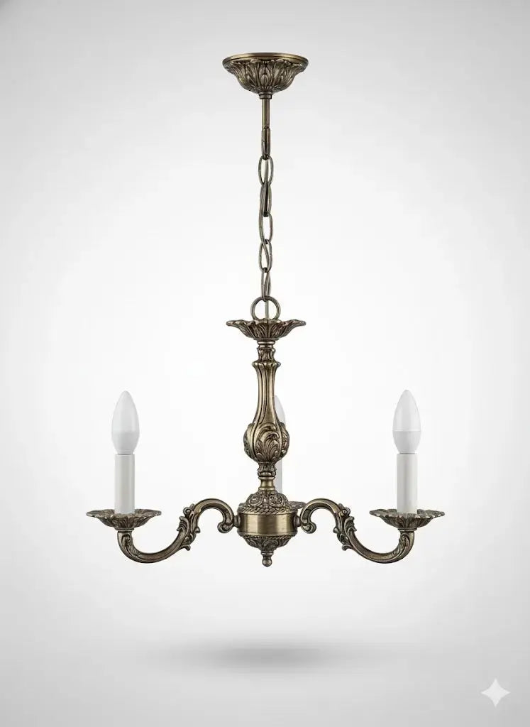 Lustre style Louis XVI, XXe 3 branches décor rocailles, superbe et fonctionnel.-{{shop name}}