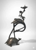 Bronze ancien XIXème, GRUE SUR TORTUE MINOGAME, Chine Japon XIXe - Antiquités de France