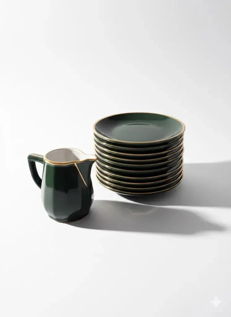 Ensemble à dessert Apilco , porcelaine des bistrots de Paris, époque art déco-{{shop name}}