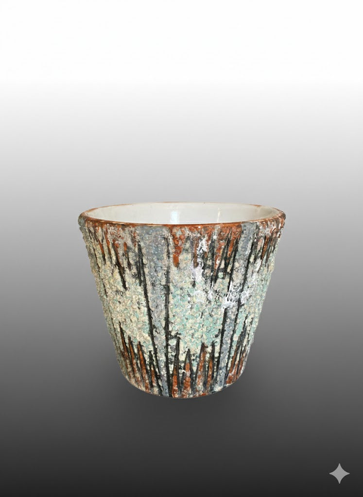 Ancien cache pot en terre cuite émaillée, école Italienne Romacréa, 1950.-{{shop name}}