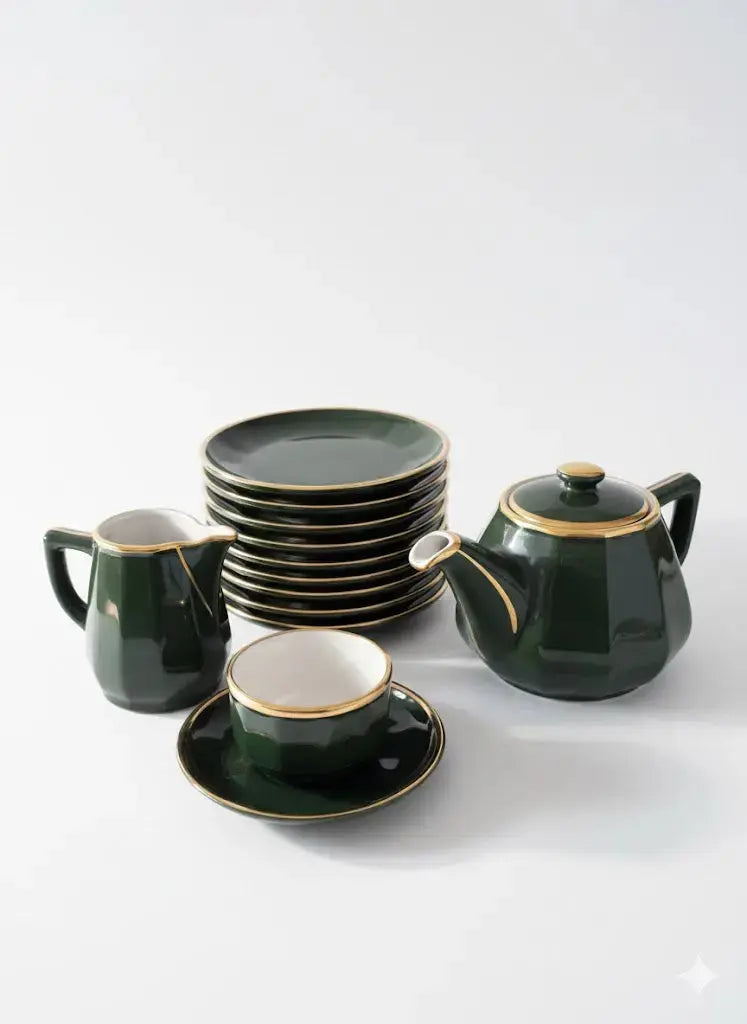 Ensemble à dessert Apilco , porcelaine des bistrots de Paris, époque art déco-{{shop name}}