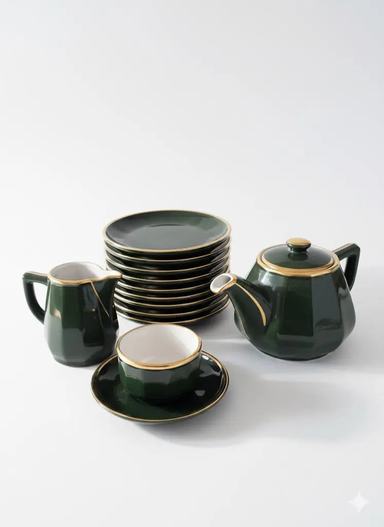 Ensemble à dessert Apilco , porcelaine des bistrots de Paris, époque art déco-{{shop name}}