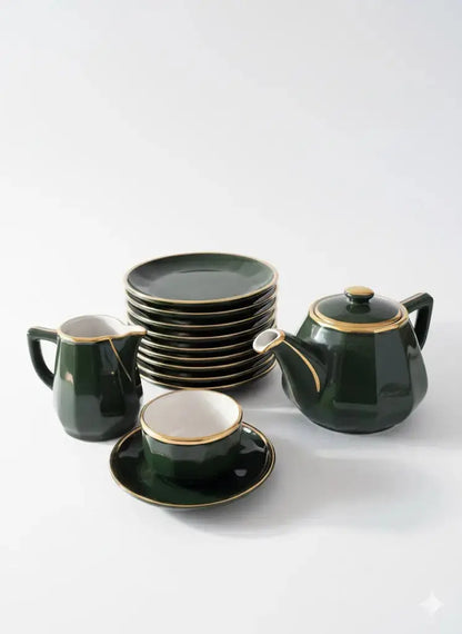 Ensemble à dessert Apilco , porcelaine des bistrots de Paris, époque art déco-{{shop name}}