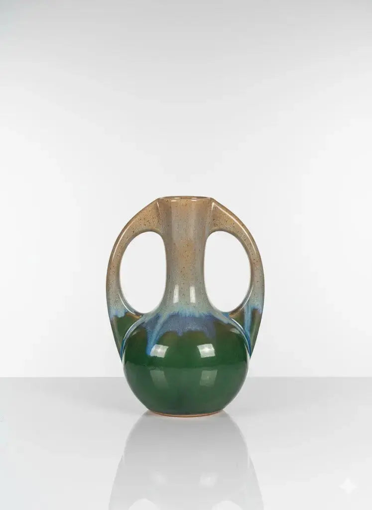 Vase ancien signé Alpho , soliflore en céramique , au décor marmoréen. Art déco.-{{shop name}}