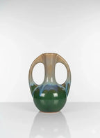 Vase ancien signé Alpho , soliflore en céramique , au décor marmoréen. Art déco.-{{shop name}}