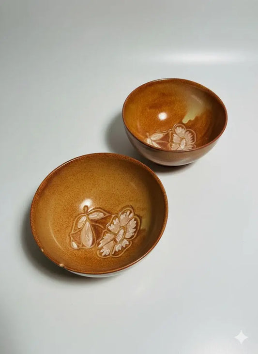 Céramique vintage des années 60/70, 2 bols signés Vallauris, à décor fleurs-{{shop name}}
