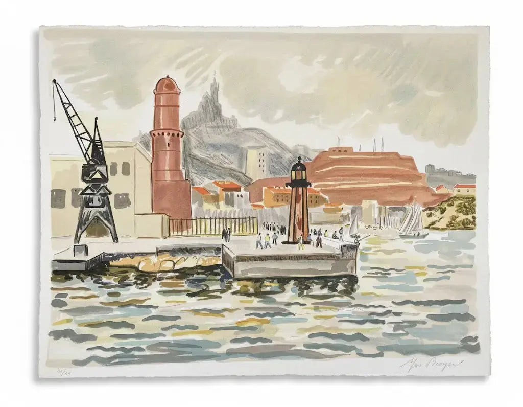 LITHOGRAPHIE signée Yves Brayer, numérotée VI/XX, Le fort St Nicolas.-{{shop name}}