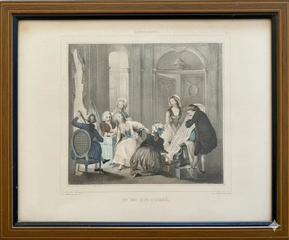 Gravure Originale Polychrome XIXe "Qu'en dit l'Abbé" Encadrée Numérotée 5 Paris - Antiquités de France