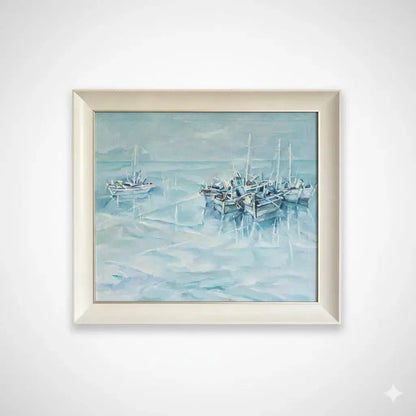 Tableau marine signé, huile sur toile des années 70/80, cadre en bois et baguette dorée-{{shop name}}