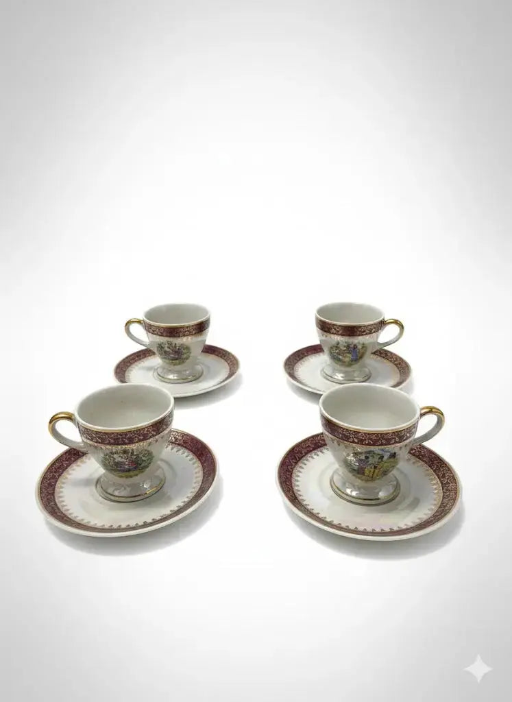 Lot tasses et sous-tasses Guy en porcelaine XIXème – décor Japonais irisé-{{shop name}}