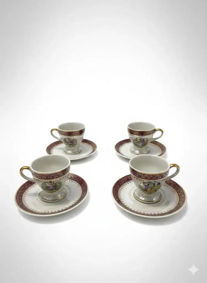 Lot tasses et sous-tasses Guy en porcelaine XIXème – décor Japonais irisé-{{shop name}}