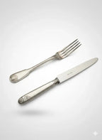 Orfèvrerie Argental époque art déco, FOURCHETTE ET COUTEAU, métal argenté, LAME INOX - Antiquités de France