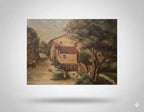Tableau ancien signé, milieu XXème, huile sur toile, paysage d'une ferme.-{{shop name}}