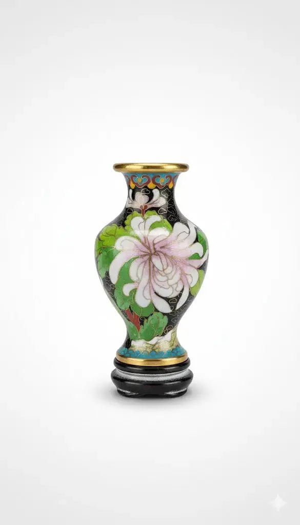 Vase miniature Chinois cloisonné, porcelaine émaillée, et laiton. Vers 1900.-{{shop name}}