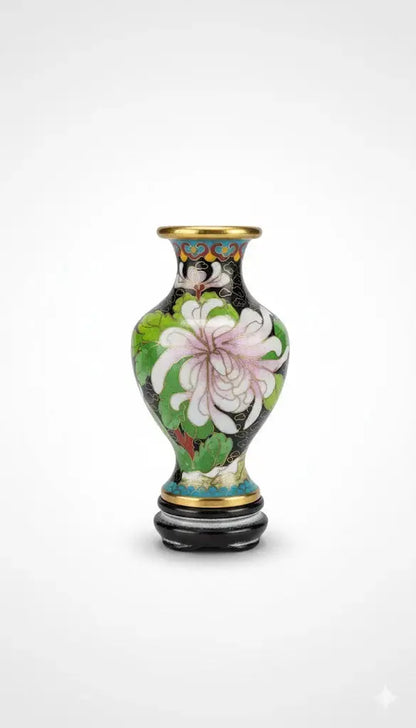 Vase miniature Chinois cloisonné, porcelaine émaillée, et laiton. Vers 1900.-{{shop name}}