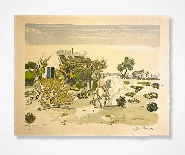 Lithographie signée Yves Brayer, Cabane gardiane, de 1973, numérotée.-{{shop name}}