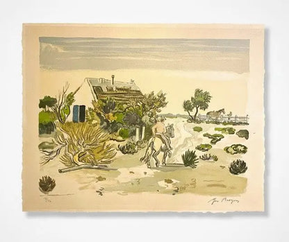 Lithographie signée Yves Brayer, Cabane gardiane, de 1973, numérotée.-{{shop name}}