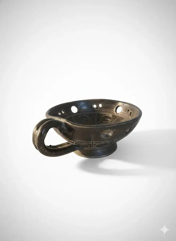 Bougeoir ancien à main, terre cuite émaillée, école Italienne Romacréa, 1950-{{shop name}}