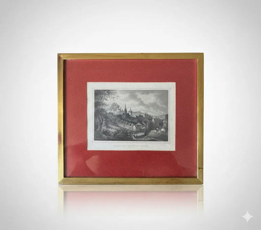Gravure ancienne, 1860, Baden, par FESCA ROHBOCK éd. KRÜSI, encadré, sous verre. - Antiquités de France