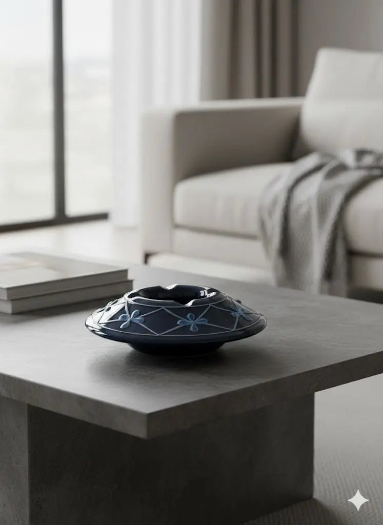 Ancien cendrier en terre cuite émaillée, école Italienne Romacréa, de 1950.-{{shop name}}