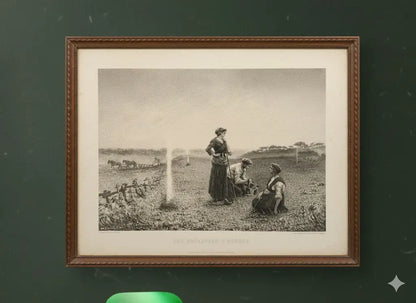 Lithographie XIXe G. Dubois Menant "Les Brûleuses d'Herbes" Encadrée-{{shop name}}