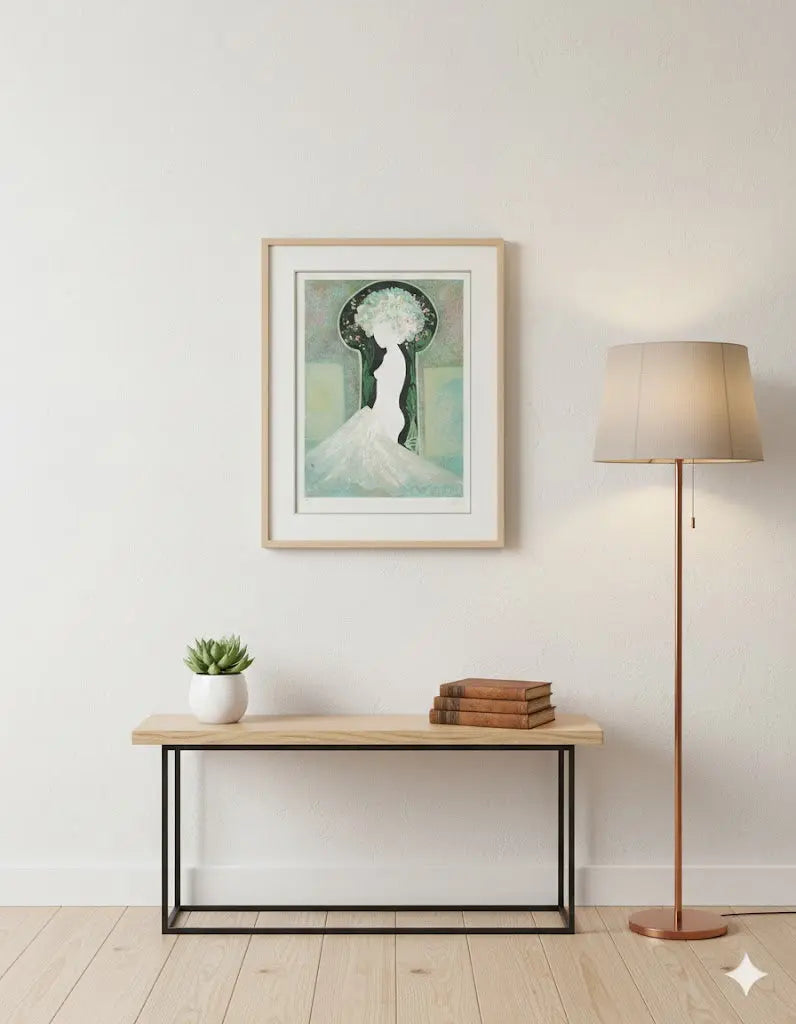 Lithographie signée Guy Ribes (1948-) - Coiffe aux fleurs, pièce unique, encadrée-{{shop name}}